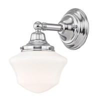 Schoolhouse Sconce Chrome White Opal Glass 1 Light 6 Inch Width