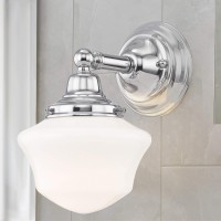 Schoolhouse Sconce Chrome White Opal Glass 1 Light 6 Inch Width