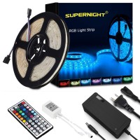 Supernight Led Strip Lights,16.4Ft Rgb Color Changing Smd5050 300 Leds Flexible Light Strip Waterproof Kit With 44 Key Remote Controller And 12V 5A Power Supply (Pcb Color, White)