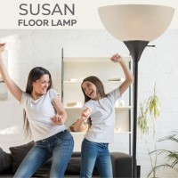 Lightaccents Stand Up Floor Lamp In Black Modern Corner Light With White Opal Bowl Shade Susan Design Ideal For Living Room