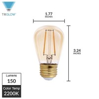 Triglow T98853-12 (12-Pack) Led 2-Watt (25W Equivalent) S14 Amber Glass Bulb, 2200K (Amber Color), 150 Lumens, E26 Medium Base Light Bulbs