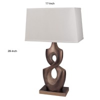 This table lamp give your space more than just lighting It is also great for complementing your decor Or giving a pop of funky style to an understated space Showcasing an artistic stand resting on a base Glossy Brown finish white Rectangular shaped shade 