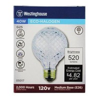 Westinghouse 05017 40 Watt Eco-Halogen G25 Cut Glass Light Bulb (6 Pack)