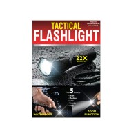 Confidently light the way with this Tactical Zoom Flashlight featuring an ultrabright waterproof flashlight in a compact lightweight design with 5 settings high medium low strobe and SOS Flashlight is made of strong metal with a textured antislip grip nyl