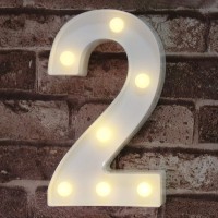 Pooqla Decorative Led Light Up Number Letters, White Plastic Marquee Number Lights Sign Party Wedding Decor Battery Operated Number (2)