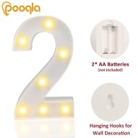 Pooqla Decorative Led Light Up Number Letters, White Plastic Marquee Number Lights Sign Party Wedding Decor Battery Operated Number (2)