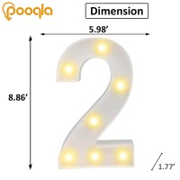 Pooqla Decorative Led Light Up Number Letters, White Plastic Marquee Number Lights Sign Party Wedding Decor Battery Operated Number (2)