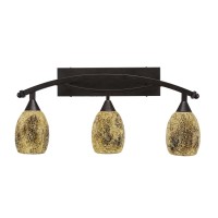 Bow 3 Light Bath Bar Shown In Bronze Finish With 5 Gold Fusion Glass