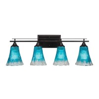 Uptowne 4 Light Bath Bar Shown In Dark Granite Finish With 5.5 Fluted Teal Crystal Glass