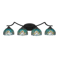 Zilo 4 Light Bath Bar Shown In Matte Black Finish With 7 Turquoise Cypress Art Glass