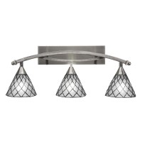 Bow 3 Light Bath Bar Shown In Brushed Nickel Finish With 7 Diamond Ice Art Glass