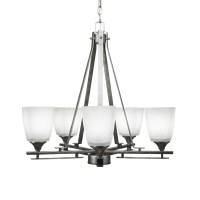 Uptowne 5 Light Chandelier Shown In Aged Silver Finish With 4.5 White Muslin Glass