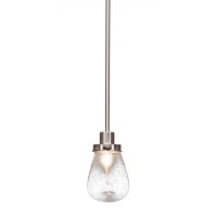 Meridian 1 Light Mini Pendant Shown In Brushed Nickel Finish With 5 Clear Bubble Glass