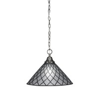 Chain Hung Pendant Shown In Brushed Nickel Finish With 16 Diamond Ice Art Glass