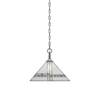 Chain Hung Pendant With Square Fitter Shown In Brushed Nickel Finish With 14 New Deco Art Glass