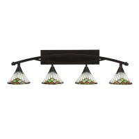 Bow 4 Light Bath Bar Shown In Bronze Finish With 7 Green Sunray Art Glass