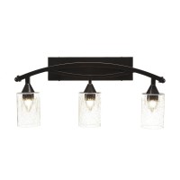 Bow 3 Light Bath Bar Shown In Black Copper Finish With 4 Clear Bubble Glass