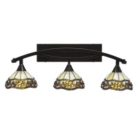 Bow 3 Light Bath Bar Shown In Black Copper Finish With 7 Roman Jewels Art Glass