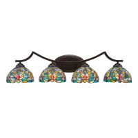 Zilo 4 Light Bath Bar Shown In Dark Granite Finish With 7 Kaleidoscope Art Glass