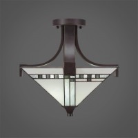 Apollo Semi-Flush With 2 Bulbs Shown In Dark Granite Finish With Square New Deco Art Glass