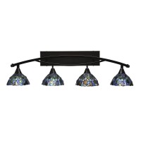 Bow 4 Light Bath Bar Shown In Black Copper Finish With 7 Blue Mosaic Art Glass