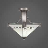 Apollo Semi-Flush With 2 Bulbs Shown In Graphite Finish With Square New Deco Art Glass