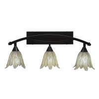 Bow 3 Light Bath Bar Shown In Black Copper Finish With 7 Vanilla Leaf Glass