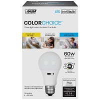 95W Intelli A19 LED Bulb 120V 60W Equivalent 3 Color Options in 1 Bulb Soft White Cool White and Daylight 270040005000 Kelvin with a Twist Switch E26 Base 15000 Hours 750 lumens preselected color temperature setting or adjustment with a standard light swi