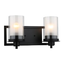 Designers Impressions Juno Matte Black 2 Light Wall Sconce/Bathroom Fixture With Clear And Frosted Glass: 73483