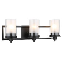 Designers Impressions Juno Matte Black 3 Light Wall Sconce/Bathroom Fixture With Clear And Frosted Glass: 73484