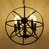 Ridgeyard 5-Light Globe Sphere Orb Cage Flush-Mount Chandelier Black Pendant Light Farmhouse Chandelier Candle Globe Ceiling Light Fixture Rustic Kitchen Island Light Spherical Dining Room Lighting