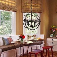 Ridgeyard 5-Light Globe Sphere Orb Cage Flush-Mount Chandelier Black Pendant Light Farmhouse Chandelier Candle Globe Ceiling Light Fixture Rustic Kitchen Island Light Spherical Dining Room Lighting