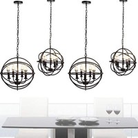 Ridgeyard 5-Light Globe Sphere Orb Cage Flush-Mount Chandelier Black Pendant Light Farmhouse Chandelier Candle Globe Ceiling Light Fixture Rustic Kitchen Island Light Spherical Dining Room Lighting