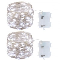 2 Pack Battery Operated Mini Led Fairy Lights Dewdrop Garland Lights With Timer 6 Hours On/18 Hours Off For Wedding Party Decorations,50 Leds 18 Feet Silver Wire (Cold White)