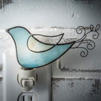 J Devlin Glass Art Stained Glass Night Light, Bird, Blue, Plug In Nightlight For Bedroom/Bathroom/Stairway/Hallway Winter Christmas Home Decor Ntl 188