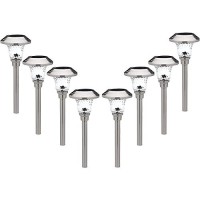 Morvat Led Solar Path Lights, Solar Walkway Lights, Pathway Lights Solar Powered, Solar Pathway Lights Yard Lights Outdoor Solar Powered, Stainless Steel + Glass Lens, Waterproof, White Light, 8 Pack