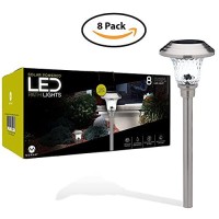 Morvat Led Solar Path Lights, Solar Walkway Lights, Pathway Lights Solar Powered, Solar Pathway Lights Yard Lights Outdoor Solar Powered, Stainless Steel + Glass Lens, Waterproof, White Light, 8 Pack