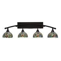 Bow 4 Light Bath Bar Shown In Black Copper Finish With 7 Kaleidoscope Art Glass