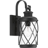 Progress Lighting Hollingsworth Collection 1-Light Clear Seeded Glass Farmhouse Outdoor Small Wall Lantern Light Textured Black