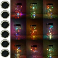 6 Pack Mason Jar Lights 10 Led Solar Colorful Flicker Fairy String Lights Lids Insert For Garden Deck Patio Party Wedding Decor