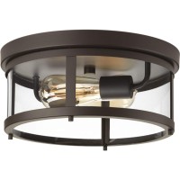 Progress Lighting Gunther Collection 2-Light Clear Glass Farmhouse Outdoor Flush Mount Light Antique Bronze, 5.75X12.63X12.63