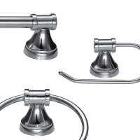 Parker 5 piece chrome all in one bath set includes 3 light vanity with chrome finish clear glass shade towel ring towel bar toilet paper holder robe hook All in One 3 Light Vanity Towel Bar Toilet Paper Holder Towel Ring and Hook Modern chrome finish All 