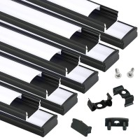 Muzata 10Pack 3.3Ft/1M Black Led Channel System With Milky White Cover Lens, Aluminum Extrusion Profile For Strip Tape Light Track For Under Cabinet, U Shape U1Sw Bw 1M