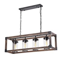 Jojospring Daniela Chic Antique Black Metal And Wood Bubble Glass Cylinders Rectangular Pendant Chandelier