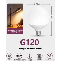 Luxexpe Led Light Bulb, G120 Globe Bulb,15W(150W Equivalent) Led Bulbs Daylight 5000K Large Globe Light Bulbs, Non-Dimmable, E26 Base, 1500 Lumer, Perfect For Kitchen Living Room Light Bulb