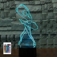 3D Ballet Girl Night Light 16 Color Change Led Powered Remote Control Touch Switch Table Desk Lamp Acrylic Flat Abs Base Usb Charger Home Decoration Toy Birthday Xmas Kid Children Gift