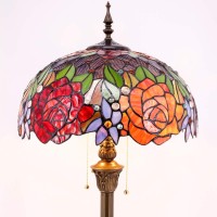 Werfactory Tiffany Floor Lamp Red Yellow Rose Stained Glass Standing Reading Light 16X16X64 Inches Antique Pole Corner Lamp Decor Bedroom Living Room Home Office S001 Series