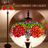 Werfactory Tiffany Floor Lamp Red Yellow Rose Stained Glass Standing Reading Light 16X16X64 Inches Antique Pole Corner Lamp Decor Bedroom Living Room Home Office S001 Series