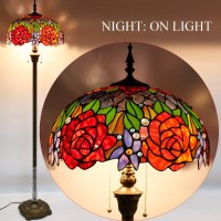 Werfactory Tiffany Floor Lamp Red Yellow Rose Stained Glass Standing Reading Light 16X16X64 Inches Antique Pole Corner Lamp Decor Bedroom Living Room Home Office S001 Series