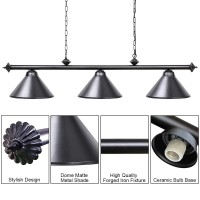 Wellmet 3 Light Pool Table Light, Vintage Retro Kitchen Island Pendant Light With Matte Black Shade, Modern Industrial Chandelier